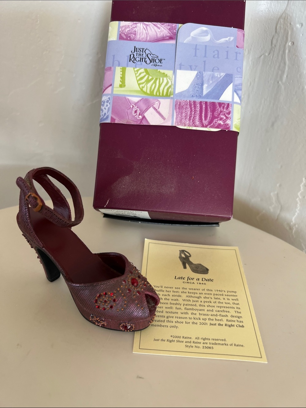 Just The Right Shoe Maroon Peep-Toe Ankle Strap Heels- “Late for a Date”